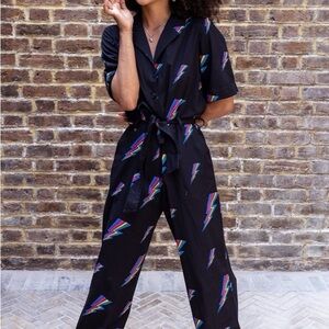 Run&Fly Black Rainbow Lightning Print Jumpsuit
